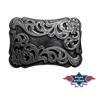 Belt Buckle - Silver Floral Leaves